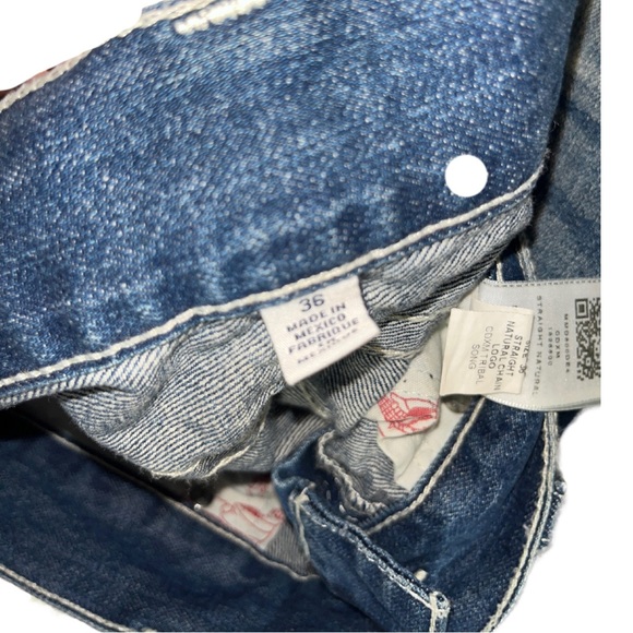 True Religion Blue Straight Jeans with Fading and Whiskering - Picture 5 of 5